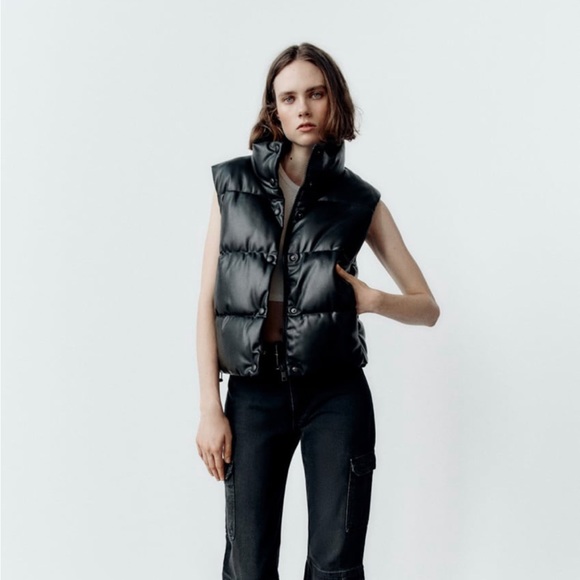Zara Jackets & Coats Zara Black Faux Leather Puffer Vest Poshmark